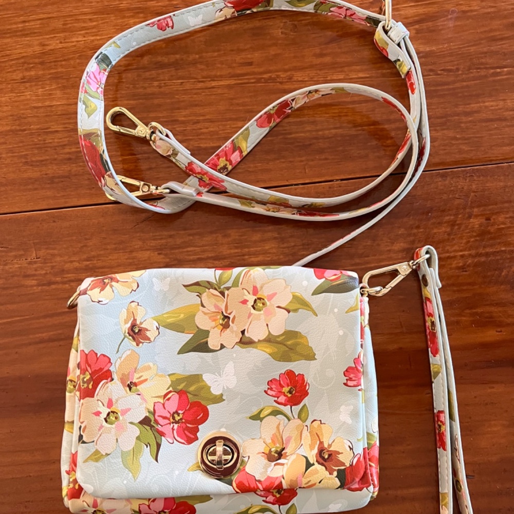 EUC Charming Charlie Floral Wristlet and crossbody Combination Purse - Picture 2 of 7